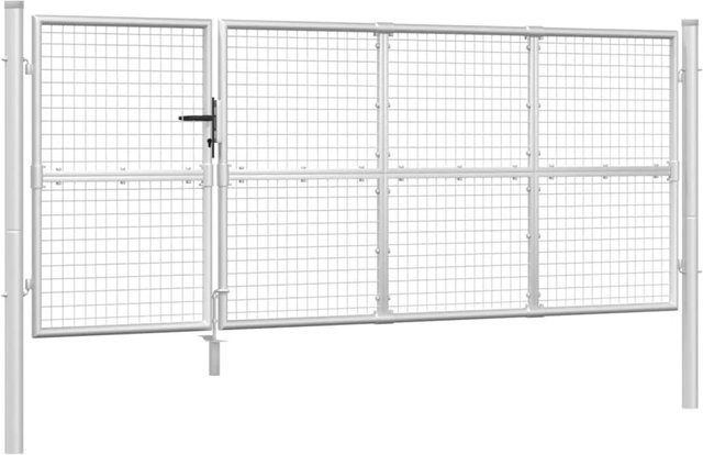 vidaXL Mesh-Doppeltor aus verzinktem Stahl in Silber, B/H: 350 x 175 cm - Bild 1