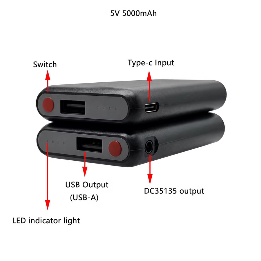 YTBNA Heizbatterie 5V 5000mAh wiederaufladbar in Schwarz für Heizwesten und Heizsocken - Bild 2