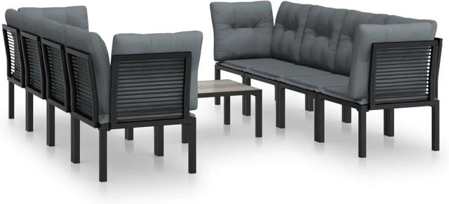 vidaXL 9-tlg Garten-Lounge-Set aus Poly-Rattan in Schwarz und Grau mit Polsterkissen und Couchtisch - Bild 1