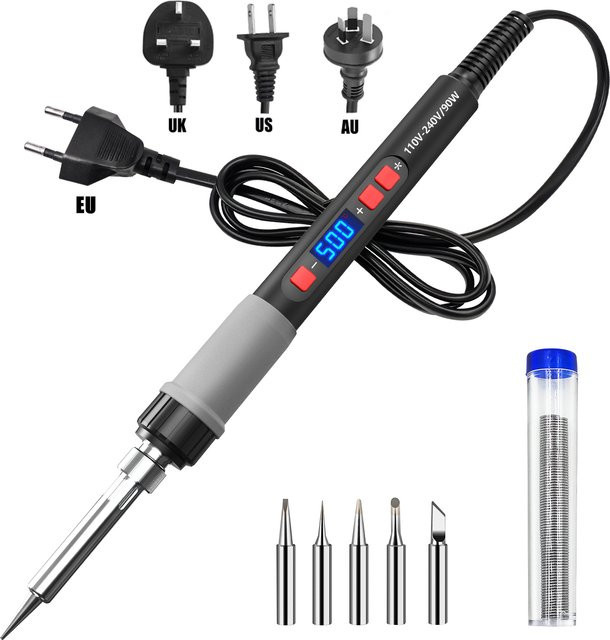 ILIBILIB 90W LCD-Lötkolben Set in Blau mit 5 Spitzen und 18g Lötdraht, 180-500 °C und Überhitzungsschutz - Bild 1