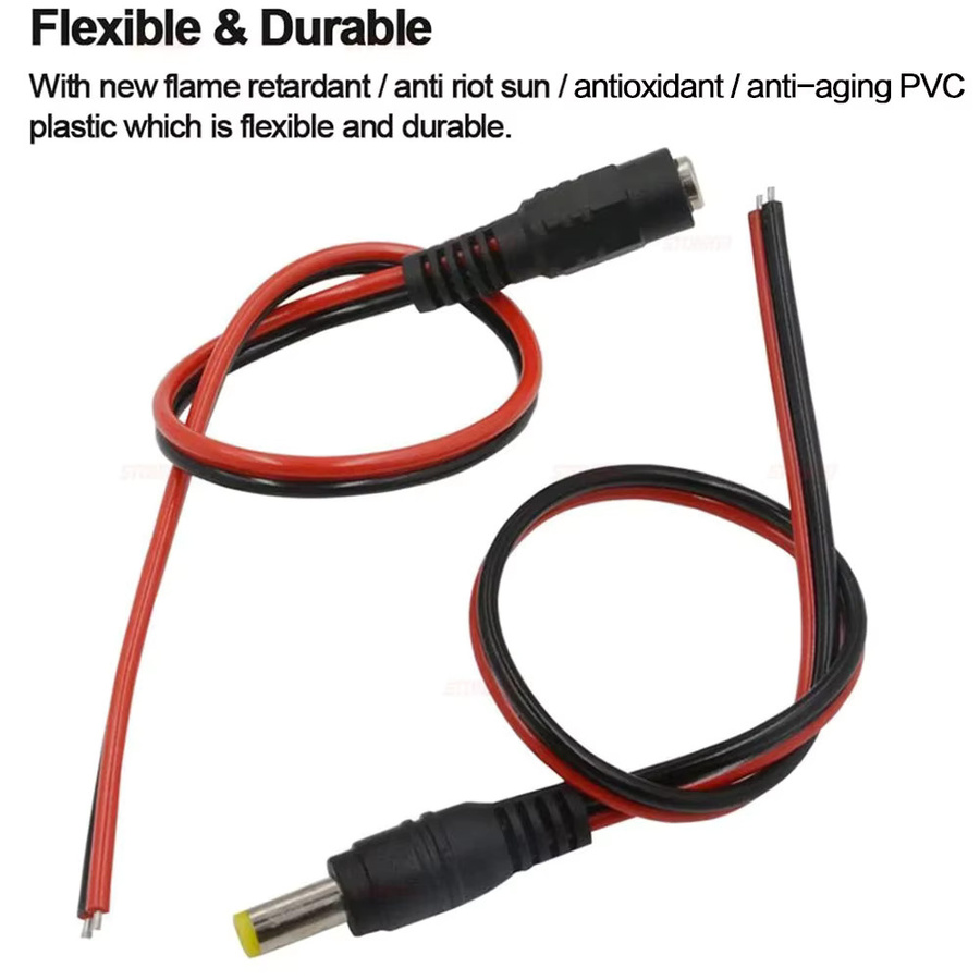 WeeTisa DC-Adapter Set mit männlichen und weiblichen Steckern 5,5 x 2,1 mm für 12V LED Streifen, Schwarz - Bild 2