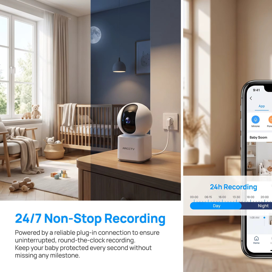 ARCCTV 2K Babyphone-Kamera mit WLAN, HD-Auflösung, Zwei-Wege-Kommunikation, IR-Nachtsicht und 360° PTZ-Funktion mit automatischer Verfolgung in Weiß - Bild 4