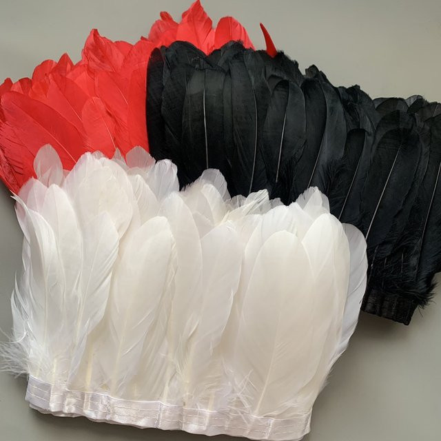 Natürliche Gänsefedern Fransen für Handarbeiten und DIY-Dekoration, 10 Meter, Pink und Multicolour, Federlänge: 15-20 cm - Bild 1