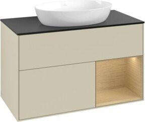 V&B Waschtischunterschrank Finion 100 in Beige mit Eichenregal und lackierter Oberfläche, Breite: 100 cm, Tiefe: 50,1 cm, Höhe: 50,1 cm - Bild 1