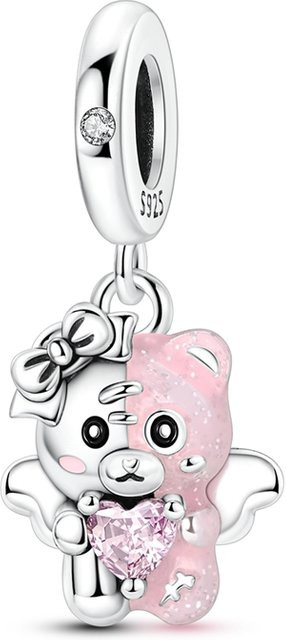 parmuz Charm, rosa Patchwork-Bär, 925 Silber, Damen - Bild 1