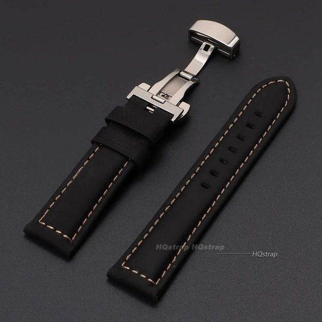 HQstrap Uhrenarmband Kalbsleder, Faltschließe, 24mm, schwarz, Unisex - Bild 1