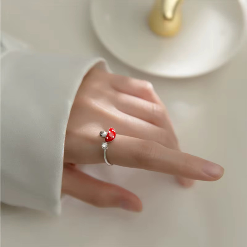 GaGa-Duck Ring 925 Silber, Kristall, Rot, Pilz, Unisex - Bild 2