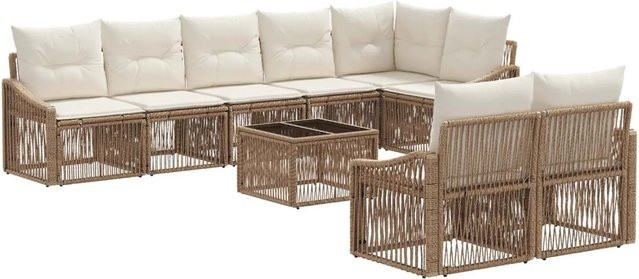 vidaXL Gartensofa-Set 9-teilig aus Poly-Rattan in Beige mit Polsterung und Armlehnen - Bild 1