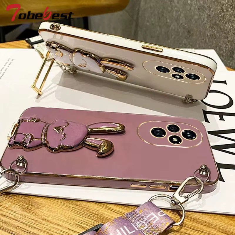 Silikonhülle mit Crossbody Lanyard und Kaninchen-Design für Huawei Honor 300 200 Lite 100 90 80 70 60 Pro in Lila - Bild 2