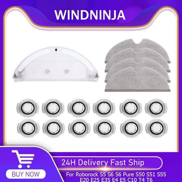 WINDNINJA Ersatzteil-Set für Roborock S5 S6 S6 Pure S50 S51 S55 E20 E25 E35 C10 T4 T6 mit Ersatzfiltern, Wassertanks und Wischpads - Bild 1