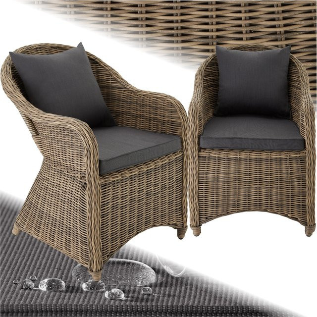 tectake 2er Set Rattansessel aus Aluminium und Polyrattan in Braun mit UV-beständigen Kissen - Bild 1