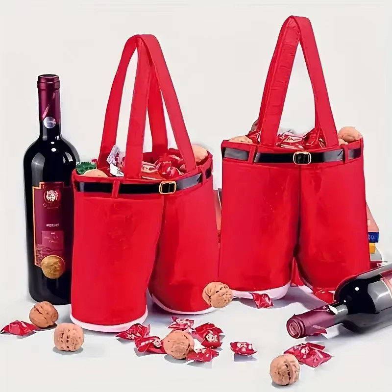 Weihnachtsgeschenktüte mit Weihnachtsmann-Shorts-Design in Rot zur Aufbewahrung von Süßigkeiten und Weinflaschen - Bild 3
