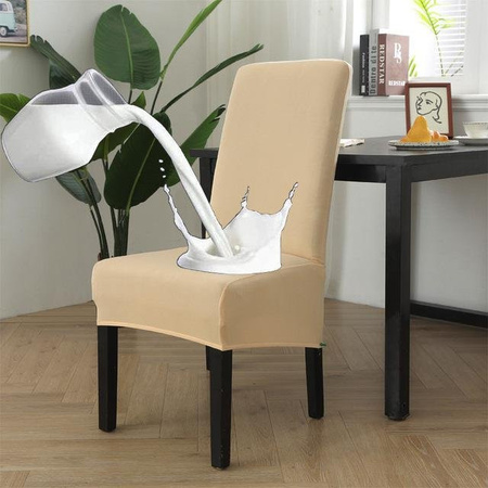 Wasserdichte und dehnbare Stuhlhusse für Esszimmerstühle mit hoher Rückenlehne, Farbe Beige, Größe M (48-55 cm)