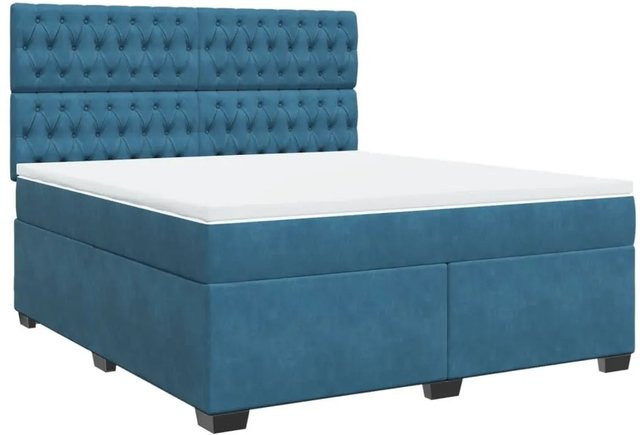 vidaXL Boxspringbett mit Matratze in Blau und Weiß aus Samt mit USB-Anschluss und Unterbettbeleuchtung B/T/H: 180 x 200 x 150,5 cm - Bild 1