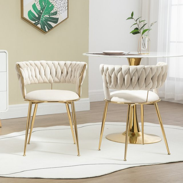 KOMHTOM 2er-Set Esszimmerstühle aus weichem Samt in Beige mit fingerförmiger Rückenlehne und Metallgestell - Bild 1