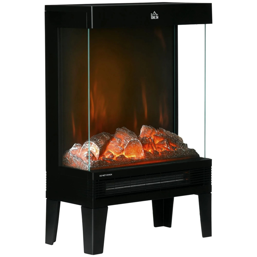HOMCOM Elektrokamin aus Stahl und Hartglas in Schwarz, B: 20 cm, T: 40,5 cm, H: 62 cm - Bild 2