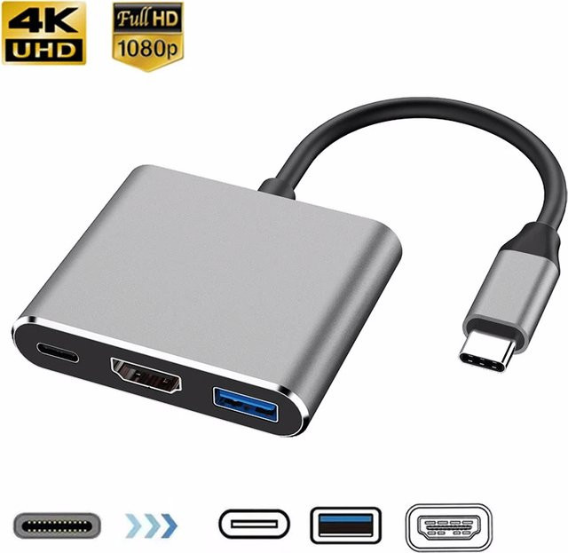 Congdi 3 in 1 USB-C Hub Adapter mit HDMI 4K UHD und USB 3.0 in Silber/Grau für Macbook Air 12 - Bild 1