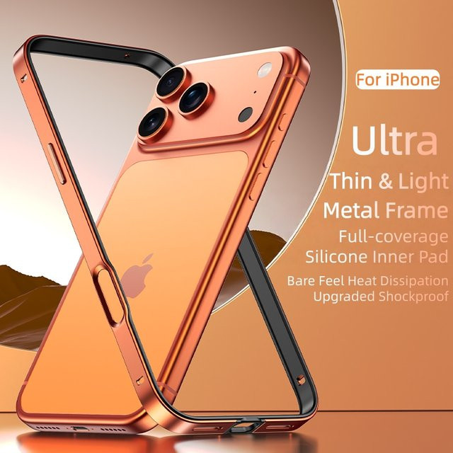 Stoßfeste Metalllegierungs-Telefonhülle für Apple iPhone 17, 16, 15, 14, 13, 12 Pro Max Plus mit Wärmeableitung in Blau und Orange - Bild 1