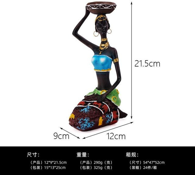 Dekorativer Kerzenhalter Afrikanische Frauen in Schwarz als Vintage Skulptur für Tisch und Schreibtisch - Bild 1