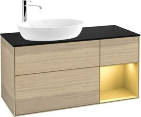 V&B Waschtischunterschrank Finion in Blau lackiert mit Eichenregal, Breite: 120 cm, Höhe: 50,1 cm, Tiefe: 50,1 cm - Bild 1