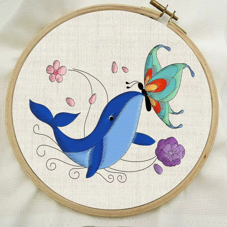 4 Blatt wasserlösliches Stickpapier mit Schmetterlings-Delfin-Blumen-Motiv als klebriger Stabilisator für Stickereien - Bild 2