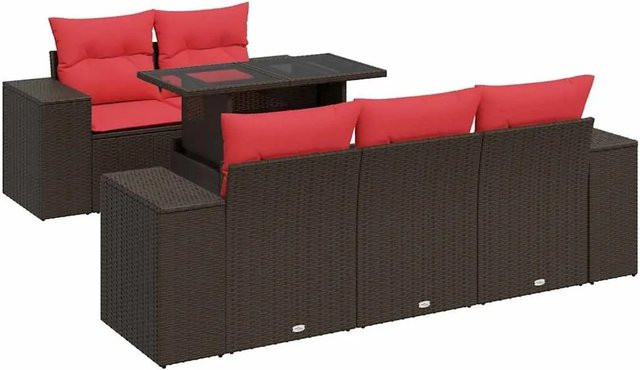 vidaXL 6-teilige Garten-Sofagarnitur in L-Form aus Polyrattan und Akazie mit Kissen in Braun - Bild 1