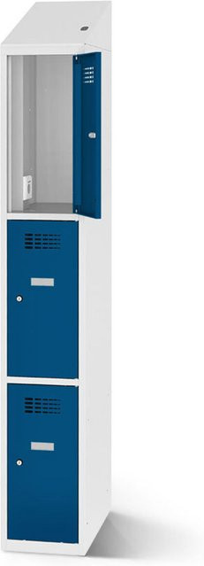 rotstahl Fächerschrank mit Ladefunktion und 3 Fächern in Dunkelblau mit lichtgrauem Korpus, B: 30 cm, H: 200 cm - Bild 1