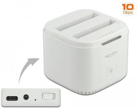 Delock USB-C Dockingstation für 2 x 2.5 und 3.5 Zoll SATA HDD/SSD mit Klonfunktion, Weiß - Bild 1