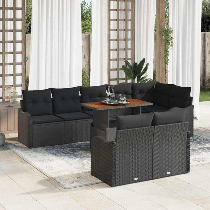 vidaXL Garten-Sofa-Set aus Poly-Rattan mit Speicherfunktion, 9-teilig, Schwarz - Bild 1
