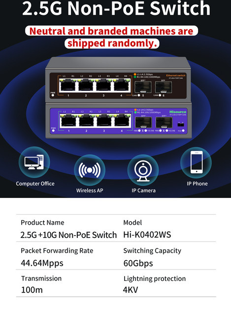 Hisource 8-Port 2,5G Ethernet-Switch ohne PoE mit 1 x 10G SFP-Port für IP-Kameras und CCTV-Sicherheit, Schwarz - Bild 1