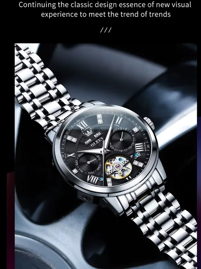 OLEVS Armbanduhr Automatik, Edelstahl, Roségold, Herren, Datum, Wochentag - Bild 6