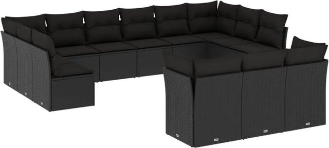 vidaXL 13-tlg. Garten-Sofagarnitur in U-Form aus Polyrattan mit Kissen in Schwarz - Bild 1