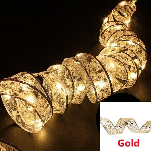 DHDH Weihnachtsband mit LED-Lichterkette in Warmweiß und Gold, 1m Länge, ideal als DIY-Baumschmuck und Weihnachtsdekoration - Bild 1