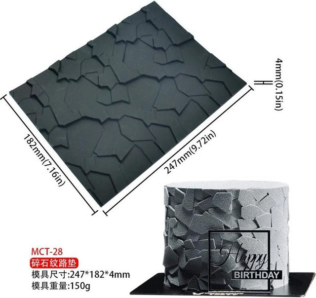 YULIN Silikonstempelmatte für Kuchen und Mousse mit 12 Designs in Schwarz, rechteckig - Bild 1