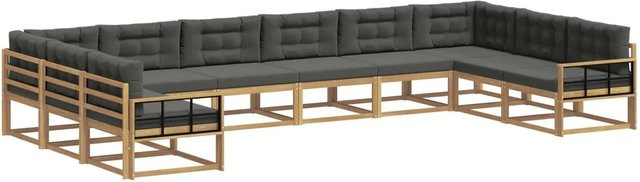 vidaXL Outdoor-Sofagarnitur aus massivem Akazienholz mit 10-teiligem Set und Kissen in Weiß und Anthrazit - Bild 1