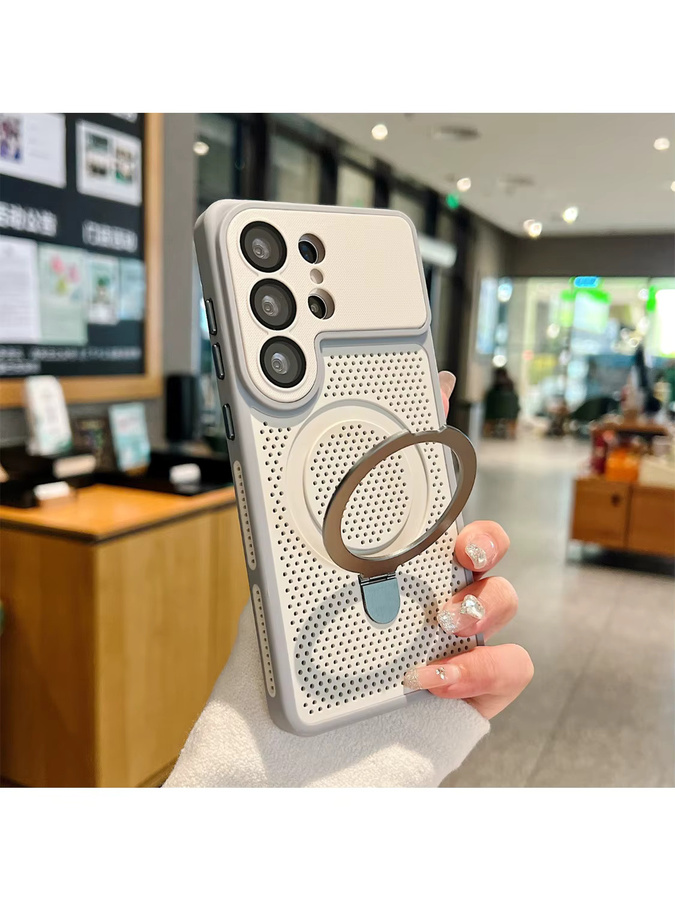 Luxuriöse Kühlnetz-Handyhülle mit Magsafe Magnetständer und Panzerhülle für Samsung S24 S25 S26 Ultra in Schwarz - Bild 5