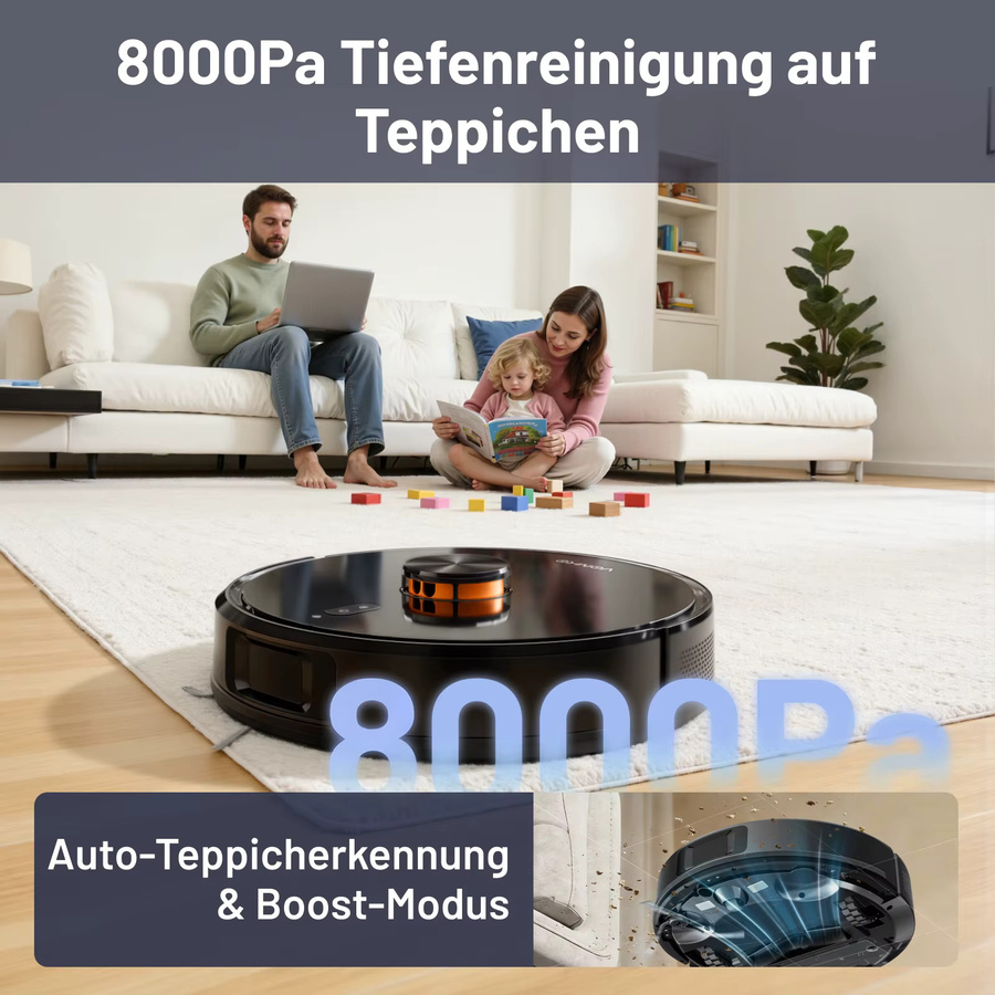 EVERCROSS BOT S6 PRO Saugroboter mit Wischfunktion und Absaugstation, LiDAR 2.0 Navigation, 8000Pa Saugkraft, 180 Min Laufzeit, Schwarz - Bild 2