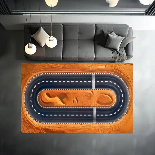 Lodestar Kinder Rennstrecken Teppich in Grün mit Auto-Motiv, waschbar und rutschfest, B/T: 120 x 80 cm - Bild 1