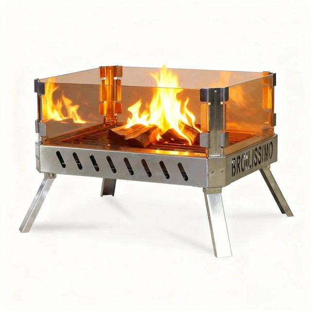 CCLIFE Feuerschale aus Edelstahl mit Glaskeramik und Grillrost, klappbar und tragbar für Garten und Camping, Farbe: Silber, B/T/H: 52 x 41 x 34 cm - Bild 1
