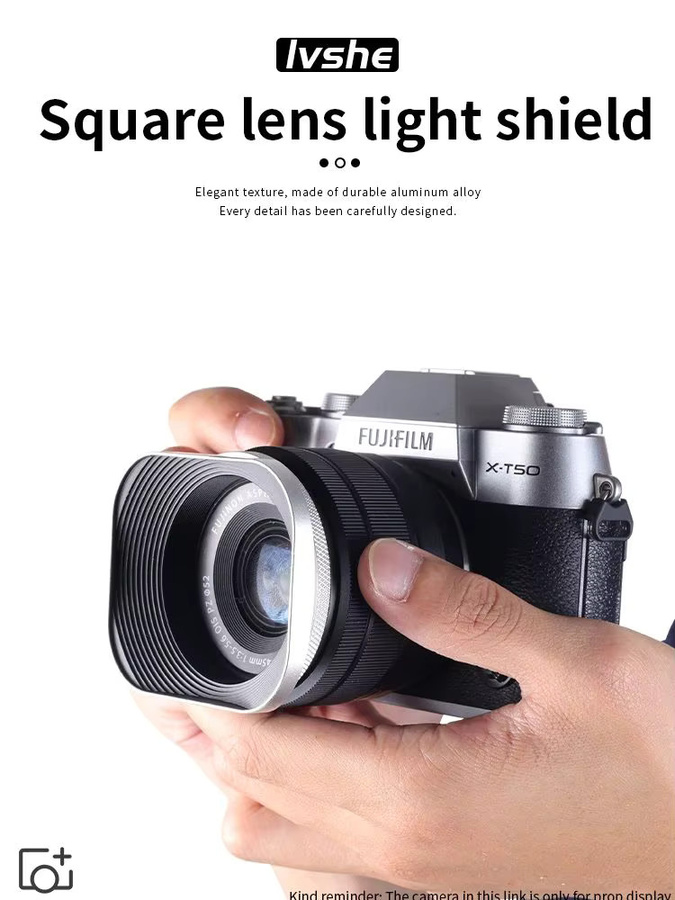 Quadratische Kamera-Gegenlichtblende aus Metall in Schwarz oder Silber, kompatibel mit Nikon 16–50, Canon, Sony und Fuji 15–45/35f2, universelles Fotozubehör mit 52 mm, 43 mm, 46 mm und 39 mm - Bild 7