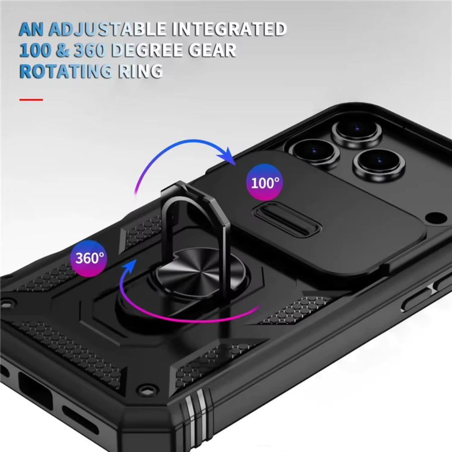 Magnetische Schutzhülle im Rüstungskoffer-Design für iPhone 16 15 14 13 12 Pro Max mit 360 Grad Drehung und Kameraschutz in Schwarz - Bild 3