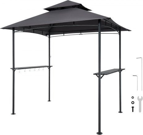 VEVOR Grillpavillon mit Doppeldach und Seitenregalen, Grillüberdachung für Garten und Terrasse, B/T/H: 243 x 150 x 250 cm, grau/schwarz - Bild 1