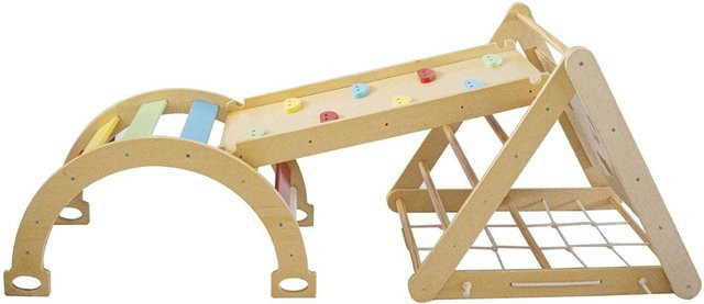 Chipolino Holz-Kindercenter 6 in 1 mit Kletterwand, Rutsche, Kletterseil und Kletterrampe, braun - Bild 1
