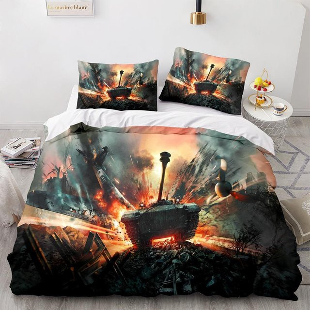 Binchi Fitness Panzer Bettwäscheset aus Mikrofaser mit Grafikdesign, Mehrfarbig, B/H: 210 x 210 cm - Bild 1