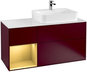Villeroy & Boch Finion Waschtischunterschrank mit Abdeckplatte und linkem Regal in Peony Matt und Gold Matt, Breite: 120 cm, Tiefe: 50,1 cm, Höhe: 50,1 cm - Bild 1