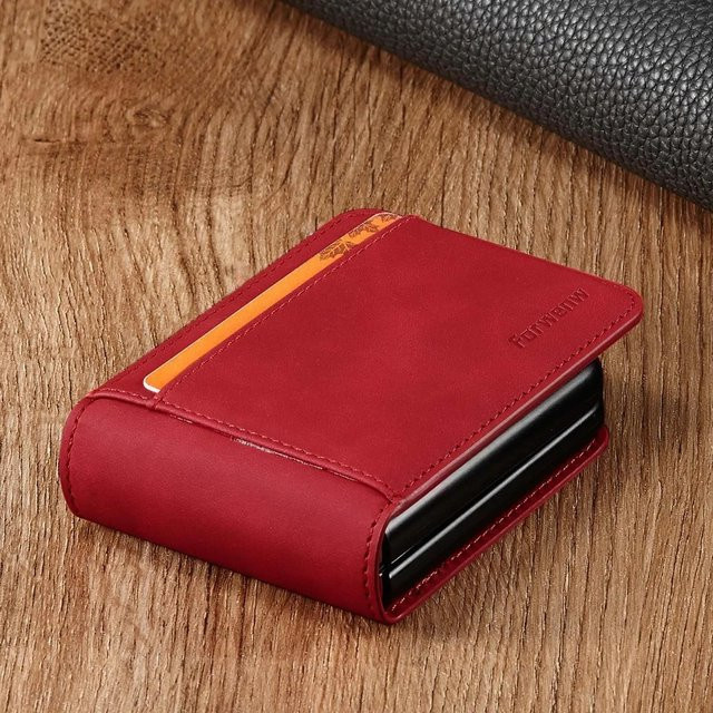 Ultra dünne Flip-Lederhülle für Samsung Galaxy Z Flip mit Kartensteckplatz und Magnetfunktion in Rot - Bild 1
