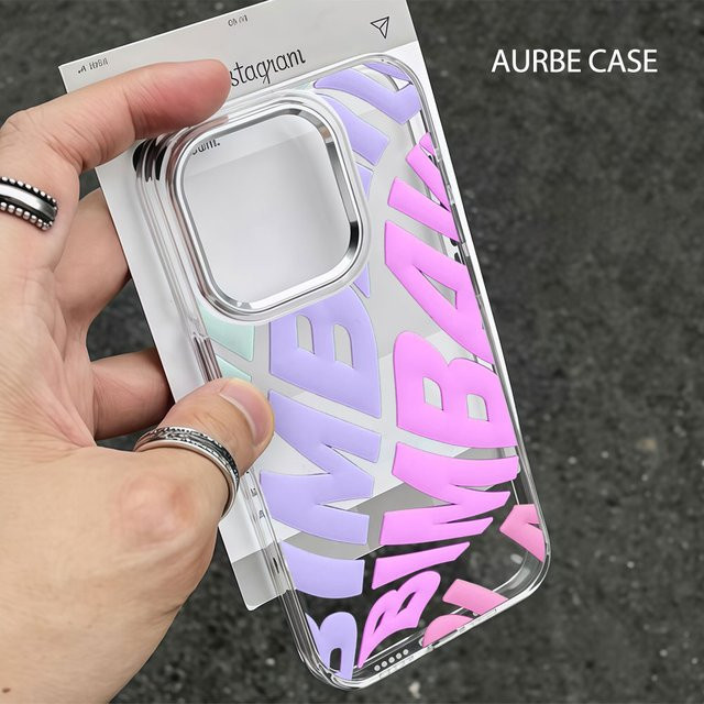 Aurbe Handyhülle mit silbernem Linsenrahmen und Spanien INS Buchstaben Design in Transparent für iPhone 17 16 15 14 13 12 11 Pro Max und 16E - Bild 1
