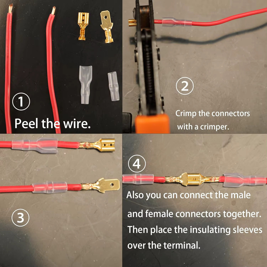 AOKIN Flachstecker-Kit mit 480 Stück: Männliche und weibliche Crimp-Steckverbinder und Isolierhülsen für elektrische Anschlüsse in 2,8 mm, 4,8 mm und 6,3 mm - Bild 4