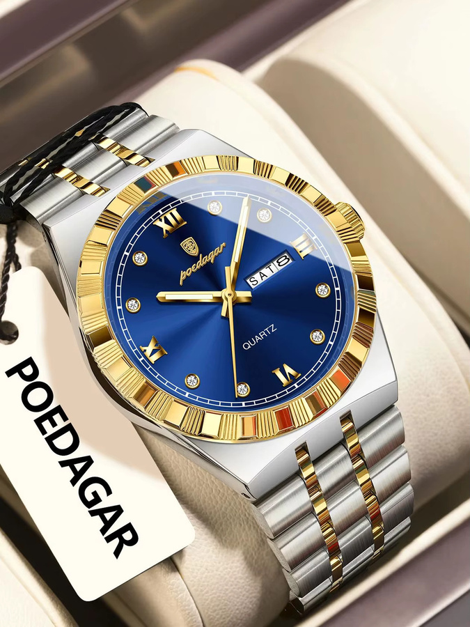 POEDAGAR Armbanduhr Edelstahl, Quarz, Silber, Herren, Wochentag, Datum - Bild 7