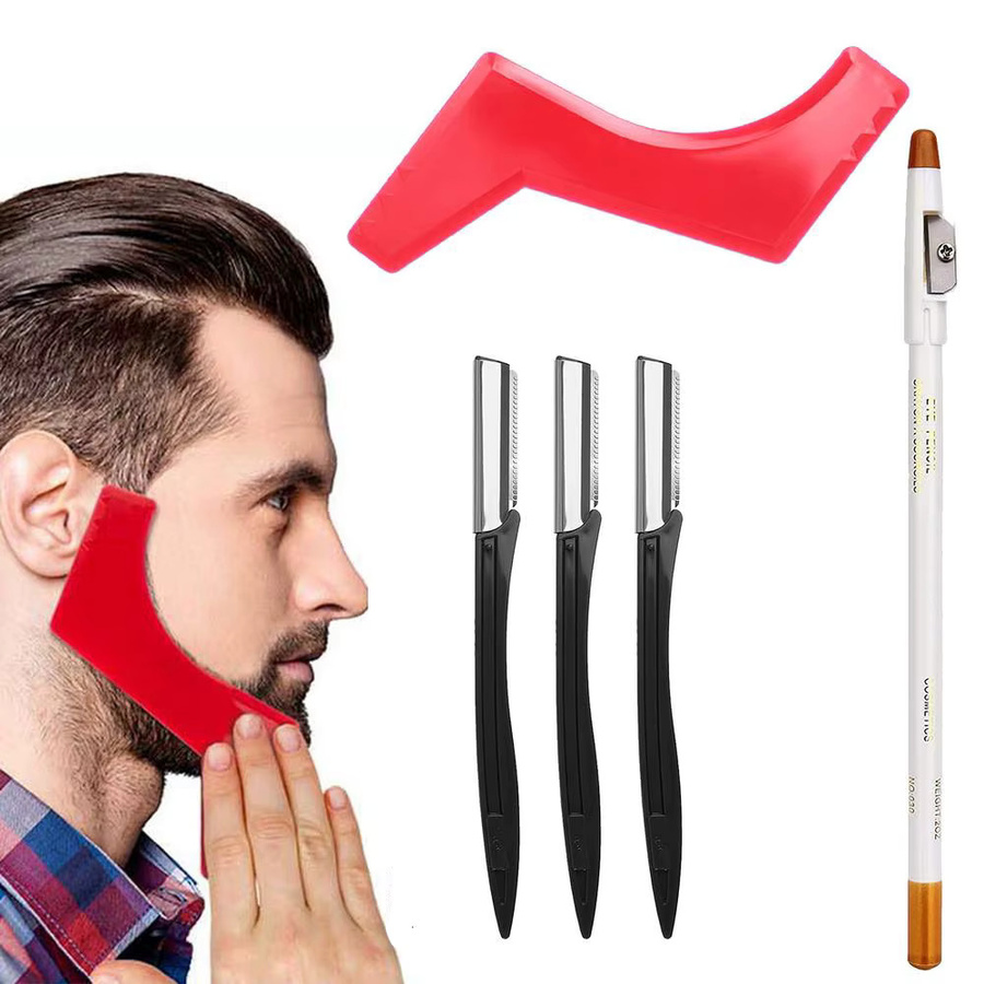 Bartpflege Set für Herren, 5-teilig, mit Schablone, Kamm und Bartbleistift - Bild 3
